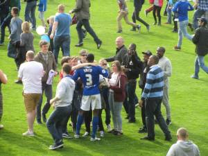 Nathan Smith celebrates with the fans